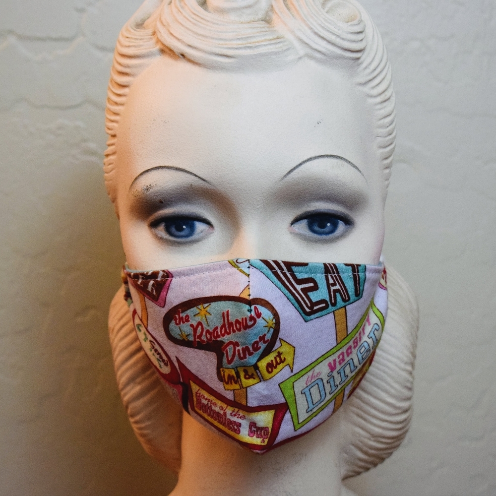 Pink retro diner reusable cotton face mask